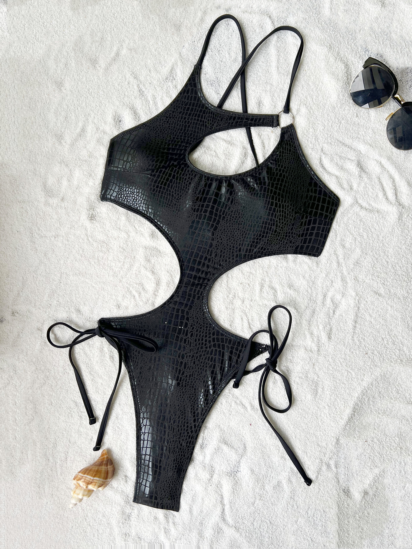 Protein Skimmer Hang On - Women black snake print metallic swimsuit